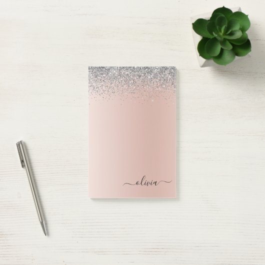 Roos Gold - Blush Pink Silver Glitter Monogram Post-it® Notes (Kantoor)