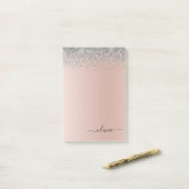 Roos Gold - Blush Pink Silver Glitter Monogram Post-it® Notes (Op bureau)