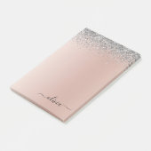 Roos Gold - Blush Pink Silver Glitter Monogram Post-it® Notes (Schuin)