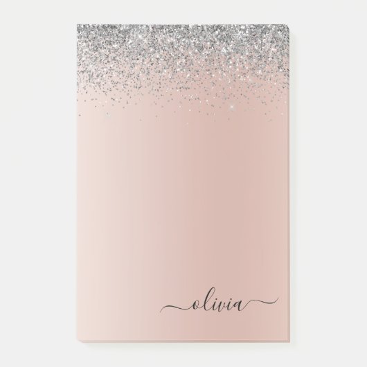 Roos Gold - Blush Pink Silver Glitter Monogram Post-it® Notes (Voorkant)