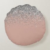 Roos Gold Blush Pink Silver Glitter Monogram Rond Kussen (Achterkant)