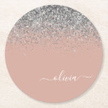 Roos Gold Blush Pink Silver Glitter Monogram Ronde Kartonnen Onderzetter<br><div class="desc">Roos Gold - Blush roze en Silver Sparkle Glitter Script Monogram Name Paper Onderzetters. Dit maakt het perfecte afstuderen,  de verjaardag,  de bruiloft,  het vrijgezellenfeest,  de verjaardag,  het baby shower of het bachelorette feest cadeau voor iemand die van glam luxe en chic stijlen houdt.</div>