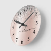 Roos Gold - Blush Pink Silver Glitter Monogram Ronde Klok (Hoek)