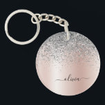 Roos Gold - Blush Pink Silver Glitter Monogram Sleutelhanger<br><div class="desc">Roos Gold - Blush roze en Silver Faux Folie Metallic Sparkle Glitter Brushed Metal Monogram Name Sleutelhanger. Dit maakt de perfecte liefhebbende 16 verjaardag,  bruiloft,  vrijgezellenfeest,  verjaardagsdag,  baby shower of vrijgezellenfeest voor iemand die van luxe glam en stijl houdt.</div>