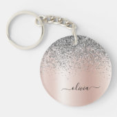 Roos Gold - Blush Pink Silver Glitter Monogram Sleutelhanger (Voorkant)