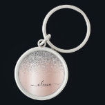Roos Gold - Blush Pink Silver Glitter Monogram Sleutelhanger<br><div class="desc">Roos Gold - Blush roze en Silver Faux Folie Metallic Sparkle Glitter Brushed Metal Monogram Name Keychains (Sleutelhanger). Dit maakt de perfecte liefhebbende 16 verjaardag,  bruiloft,  vrijgezellenfeest,  verjaardagsdag,  baby shower of vrijgezellenfeest voor iemand die van luxe glam en stijl houdt.</div>