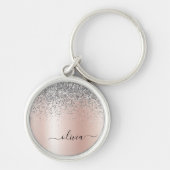 Roos Gold - Blush Pink Silver Glitter Monogram Sleutelhanger (Voorkant)