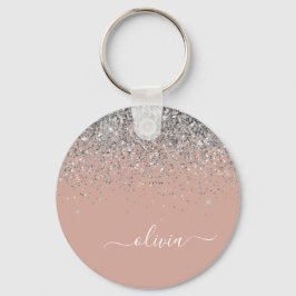 Roos Gold Blush Pink Silver Glitter Monogram Sleutelhanger