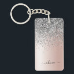 Roos Gold - Blush Pink Silver Glitter Monogram Sleutelhanger<br><div class="desc">Roos Gold - Blush roze en Silver Faux Folie Metallic Sparkle Glitter Brushed Metal Monogram Name Sleutelhanger. Dit maakt de perfecte liefhebbende 16 verjaardag,  bruiloft,  vrijgezellenfeest,  verjaardagsdag,  baby shower of vrijgezellenfeest voor iemand die van luxe glam en stijl houdt.</div>
