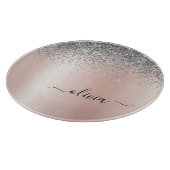 Roos Gold - Blush Pink Silver Glitter Monogram Snijplank (Hoek)