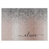 Roos Gold - Blush Pink Silver Glitter Monogram Snijplank (Voorkant)