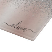 Roos Gold - Blush Pink Silver Glitter Monogram Snijplank (Hoek)