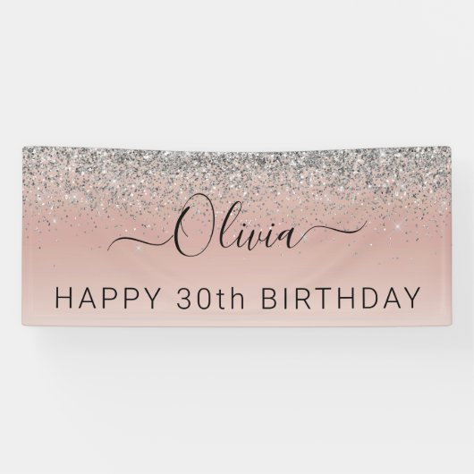 Roos Gold - Blush Pink Silver Glitter Monogram Spandoek (Horizontaal)