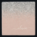 Roos Gold Blush Pink Silver Glitter Monogram Stenen Onderzetter<br><div class="desc">Roos Gold - Blush roze en Silver Sparkle Glitter Script Monogram Name Stone Tile. Dit maakt het perfecte afstuderen,  zoete 16 verjaardag,  bruiloft,  vrijgezellenfeest,  verjaardagsdag,  baby shower of vrijgezellenfeest voor iemand die van luxe en chic stijlen houdt.</div>