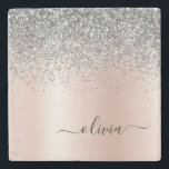 Roos Gold - Blush Pink Silver Glitter Monogram Stenen Onderzetter<br><div class="desc">Roos Gold - Blush roze en Silver Faux Folie Metallic Sparkle Glitter Brushed Metal Monogram Name Stone Tile. Dit maakt het perfecte afstuderen,  zoete 16 verjaardag,  bruiloft,  vrijgezellenfeest,  verjaardagsdag,  baby shower of vrijgezellenfeest voor iemand die van luxe en chic stijlen houdt.</div>