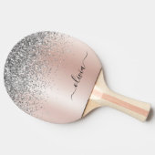 Roos Gold - Blush Pink Silver Glitter Monogram Tafeltennisbatje (Zijkant)