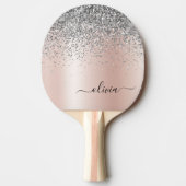 Roos Gold - Blush Pink Silver Glitter Monogram Tafeltennisbatje (Voorkant)