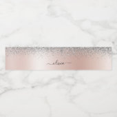 Roos Gold - Blush Pink Silver Glitter Monogram Waterfles Etiket (Enkel label)