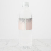 Roos Gold - Blush Pink Silver Glitter Monogram Waterfles Etiket (Achterkant)