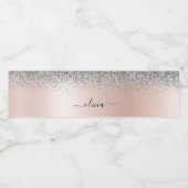 Roos Gold - Blush Pink Silver Glitter Monogram Waterfles Etiket (Enkel label)