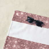 Roos Gold Blush Pink Stripe Naam Monogram Strandlaken (In situ)