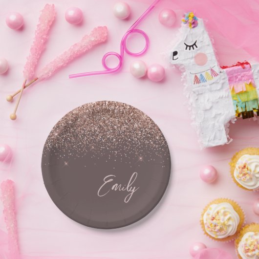 Roos Gold - Blush Pink Terracotta Glitter Monogram Papieren Bordje (Feest)