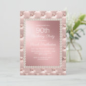 Roos Gold Blush Pink White 90th Birthday Party Kaart (Staand voorkant)