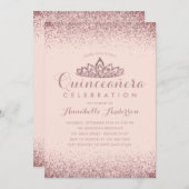 Roos Gold Blush Quinceañera Gold Tiara Glitter Kaart (Voorkant / Achterkant)