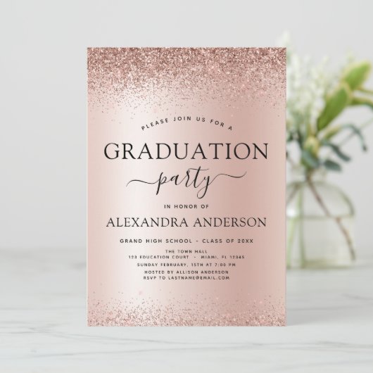 Roos Gold Blush roze 2023 Graduation Party Glitter Kaart (Staand voorkant)