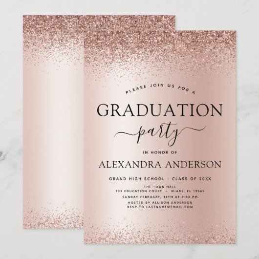Roos Gold Blush roze 2023 Graduation Party Glitter Kaart (Voorkant / Achterkant)
