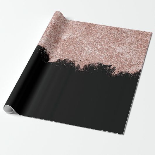 Roos Gold Blush Roze Black Girly Glitter Dust Cadeaupapier (Uitgerold)