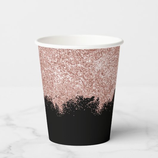 Roos Gold Blush Roze Black Girly Glitter Dust Papieren Bekers (Achterkant)