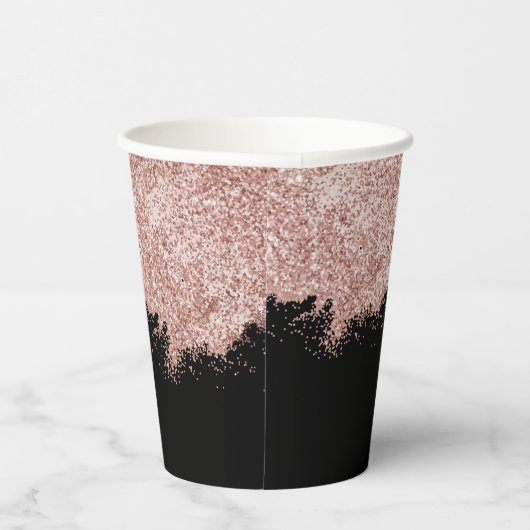 Roos Gold Blush Roze Black Girly Glitter Dust Papieren Bekers (Rechts)