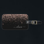 Roos Gold Blush Roze Black Girly Glitter Monogram Bagagelabel<br><div class="desc">Roos Gold - Blush roze en Black Sparkle Glitter Monogram Name Luggage Bag Label. Dit maakt de perfecte liefste 16 verjaardag,  bruiloft,  vrijgezellenfeest,  baby shower of vrijgezellenfeest cadeau voor iemand die haar kamer in stijl versiert.</div>