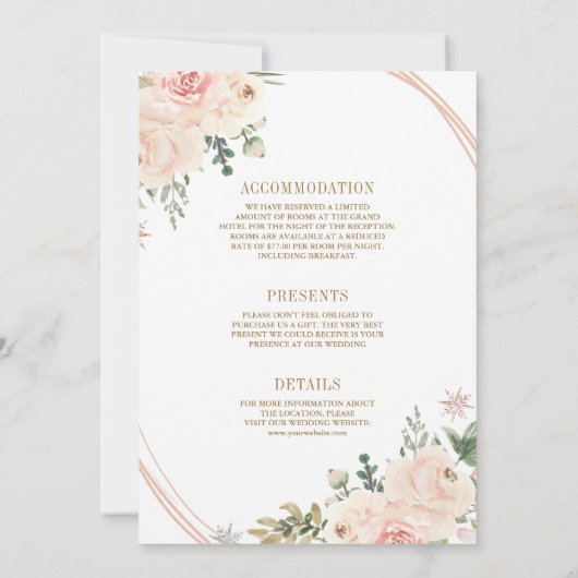 Roos Gold Blush Roze Bloemen Alles in één bruiloft Kaart (Achterkant)