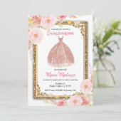 Roos Gold Blush Roze Bloemen Quinceanera Kaart (Staand voorkant)