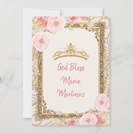 Roos Gold Blush Roze Bloemen Quinceanera Kaart (Achterkant)