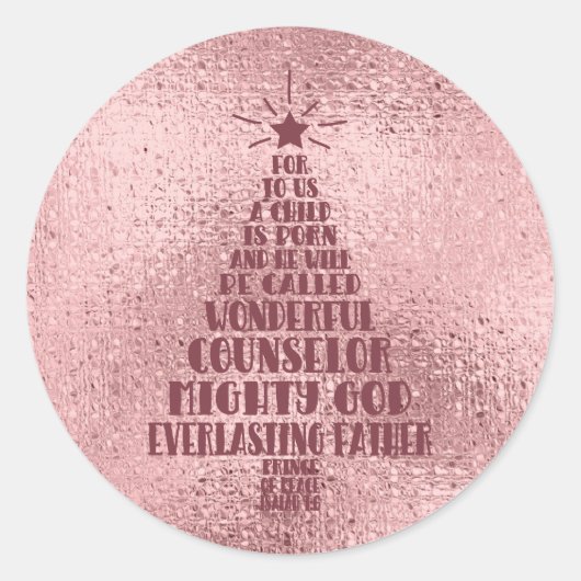 Roos Gold Blush Roze Christelijke kerstscripts Ronde Sticker (Voorkant)