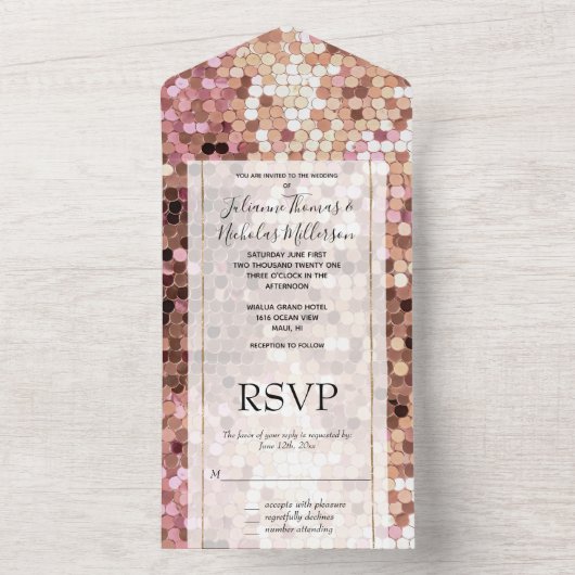 Roos Gold Blush Roze Confetti All In One Uitnodiging (Binnen)