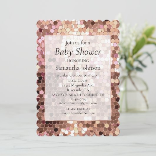 Roos Gold Blush Roze Confetti Baby shower Kaart (Staand voorkant)