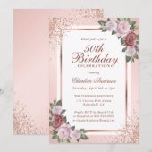 Roos Gold Blush Roze Confetti Bloemen 50e Verjaard Kaart (Voorkant / Achterkant)
