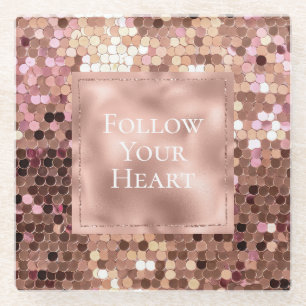 Roos Gold Blush Roze Confetti Glazen Onderzetter