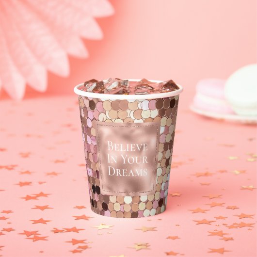 Roos Gold Blush Roze Confetti Papieren Bekers (Insitu)