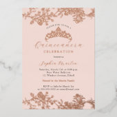 Roos Gold Blush Roze  Elegant Quinceanera Folie Uitnodiging (Voorkant)