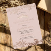 Roos Gold Blush Roze  Elegant Quinceanera Folie Uitnodiging