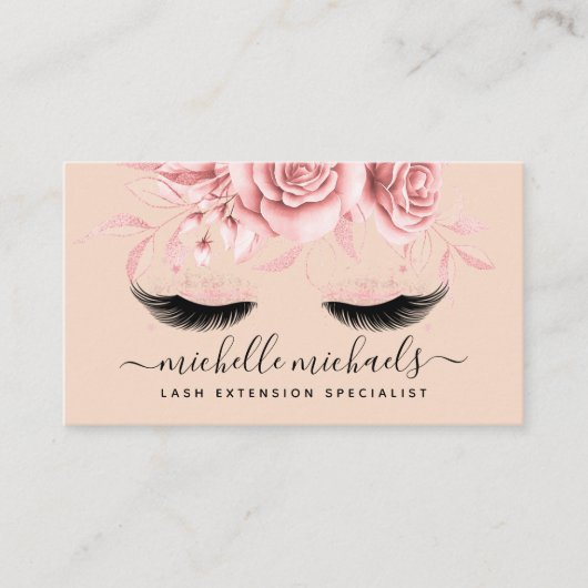 Roos Gold Blush Roze Eyelashes Floral Waterverf Visitekaartje (Voorkant)