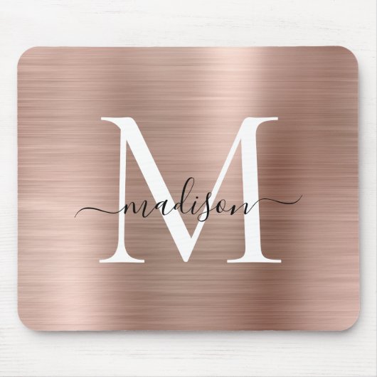 Roos Gold Blush Roze geborsteld Metaal Monogram sc Muismat (Voorkant)