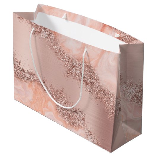 Roos Gold Blush roze geode glitter Groot Cadeauzakje (Achterkant Gekanteld)