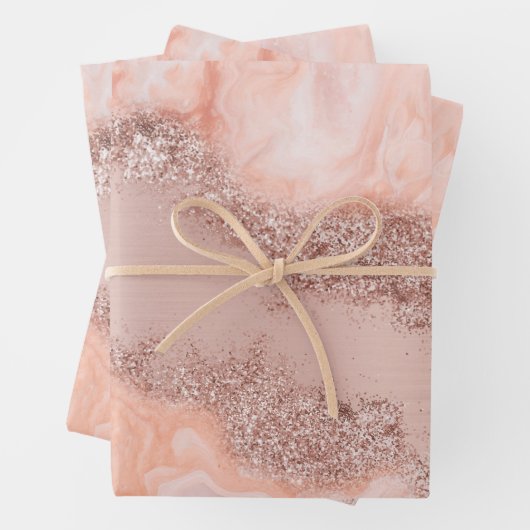 Roos Gold Blush roze geode glitter Inpakpapier Vel (In situ)