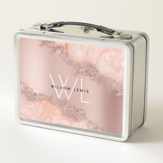 Roos Gold Blush Roze Geode Glitter Monogram (Achterkant)